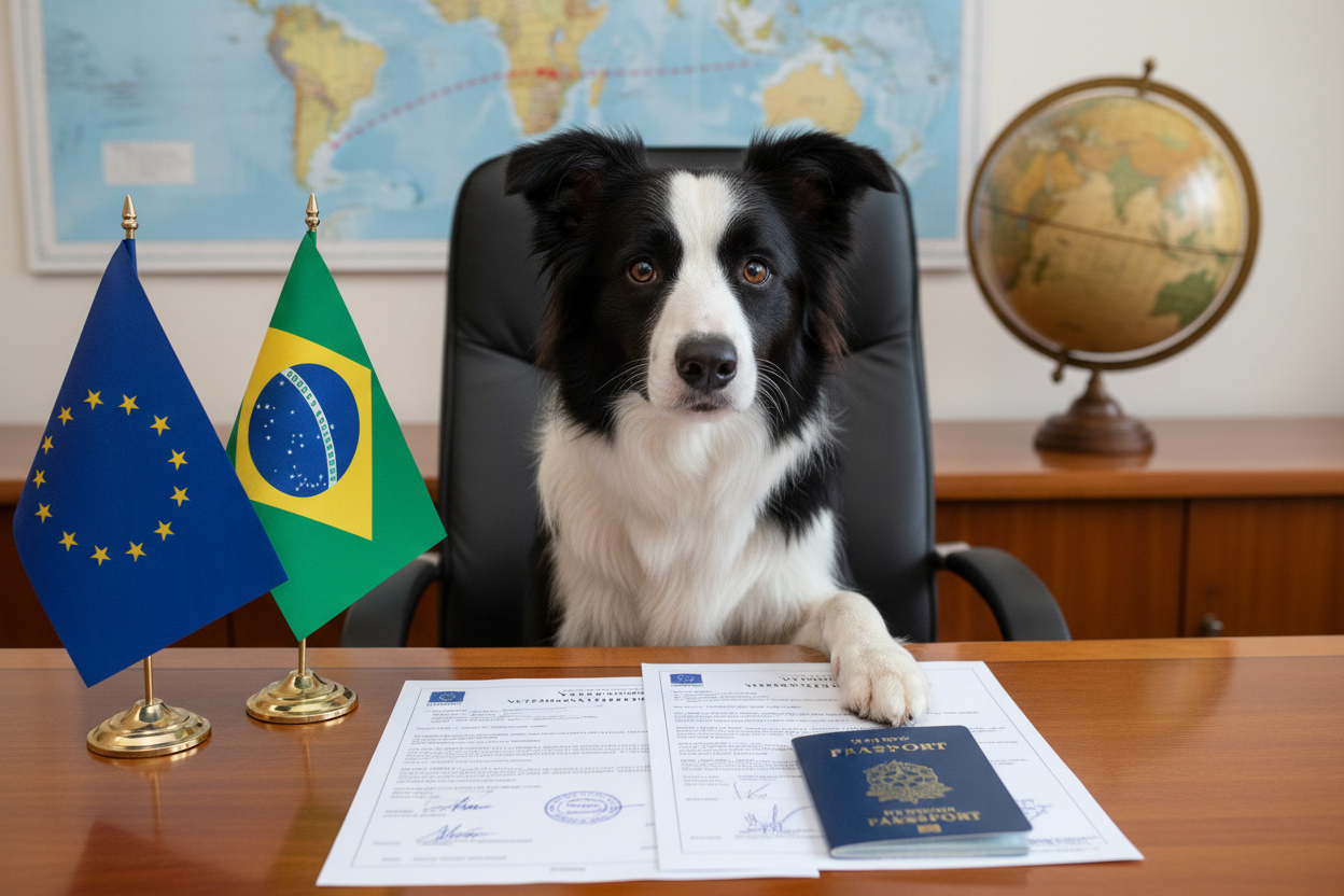 Border Collie with Europe to Brazil travel documents