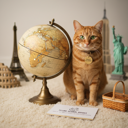 Cat with world map