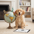 Dog with world map