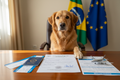Realistic dog with travel documents and pet passport
